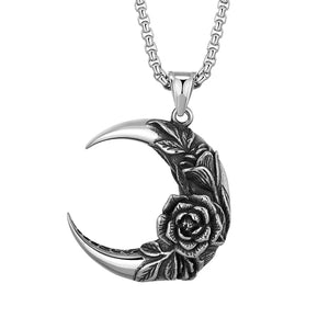 Men's Stainless Steel Moon Rose Skull Mask Pendant Necklace