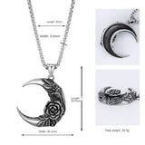 Men's Stainless Steel Moon Rose Skull Mask Pendant Necklace