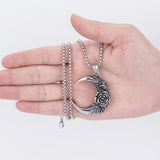Men's Stainless Steel Moon Rose Skull Mask Pendant Necklace