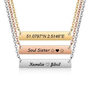 Personalized Stainless Steel Necklace Rectangle Pendant 50cm Chain Women Gift