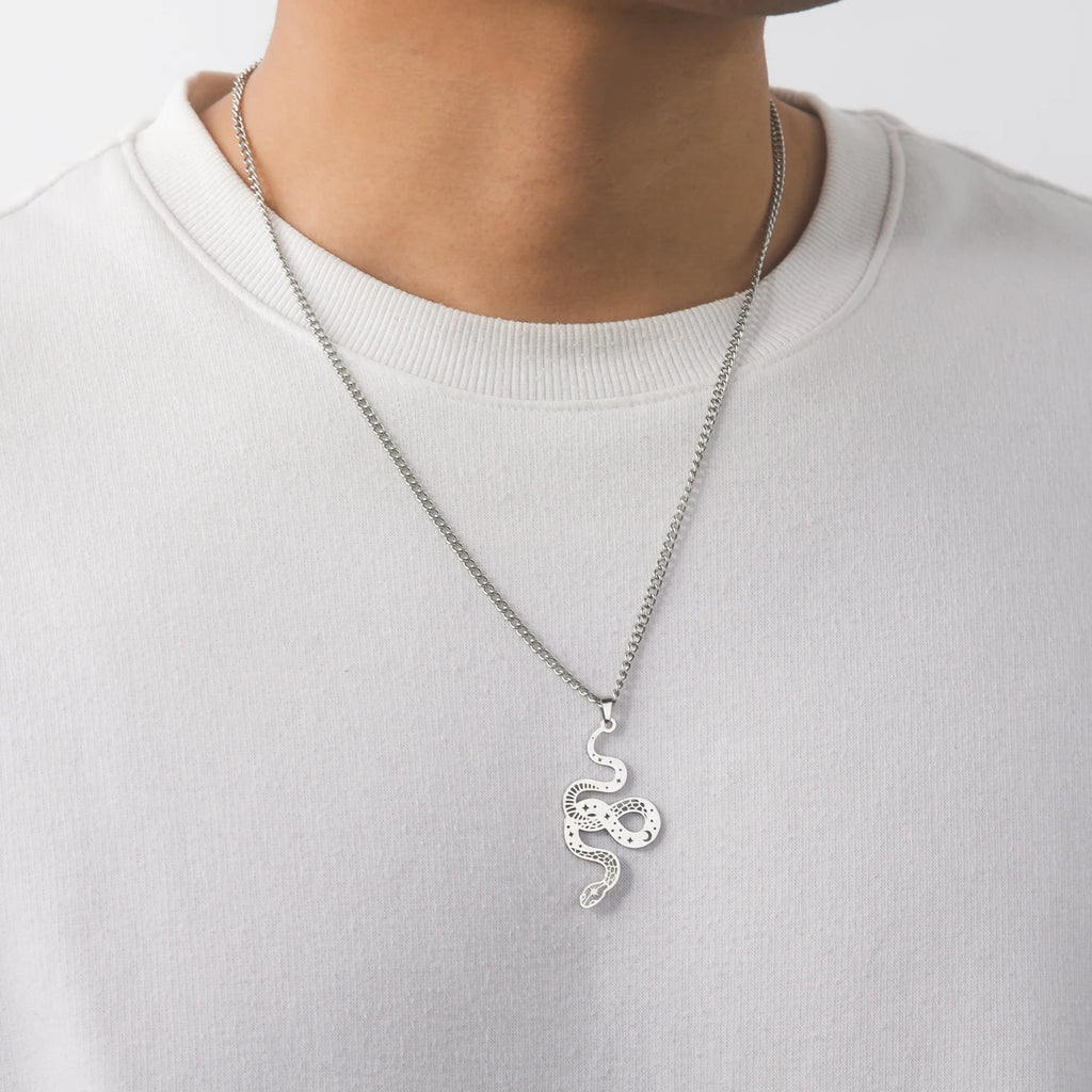 Vintage Ouroboros Serpent Pendant Gothic Chain Necklace