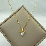 Stainless Steel Heart Butterfly Pendant Necklace for Women