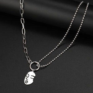 Stainless Steel Abstract Beauty Face Pendant Necklace for Women