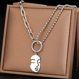 Stainless Steel Abstract Beauty Face Pendant Necklace for Women