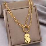 Stainless Steel Abstract Beauty Face Pendant Necklace for Women