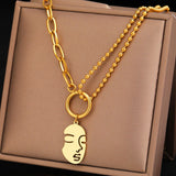 Stainless Steel Abstract Beauty Face Pendant Necklace for Women