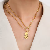 Stainless Steel Abstract Beauty Face Pendant Necklace for Women