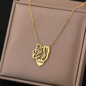Stainless Steel Ballerina Heart Unicorn Pendant Necklace