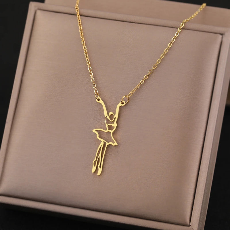 Stainless Steel Ballerina Heart Unicorn Pendant Necklace