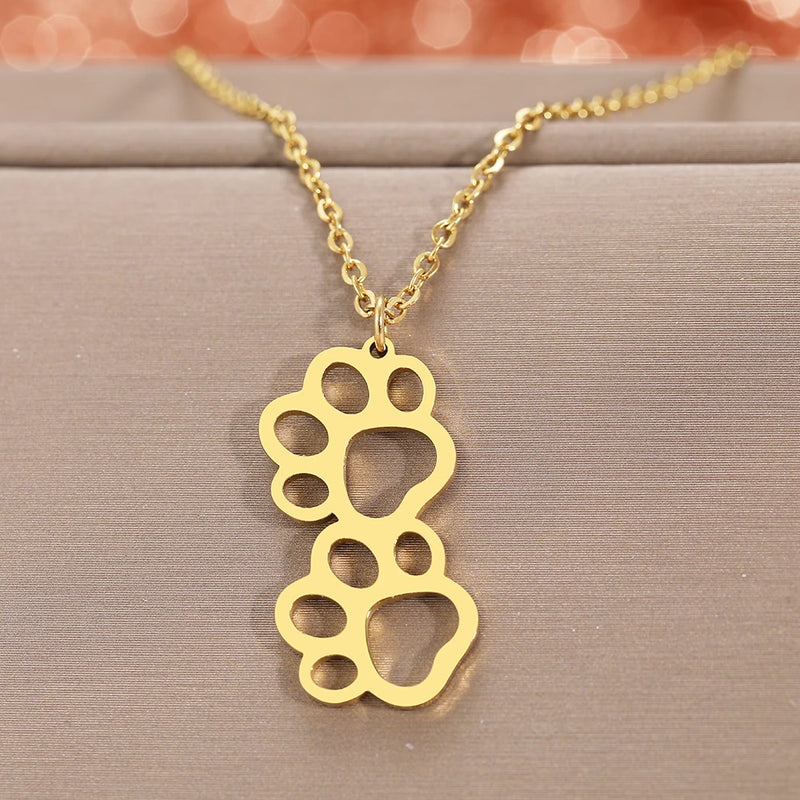Cartoon Dog Paw Pendant Stainless Steel Necklace