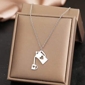Cartoon Water Bottle Pendant Stainless Steel Necklace for Women