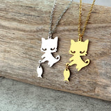 Cat Fishing Stainless Steel Necklace Chain Collar Hip Hop Jewelry