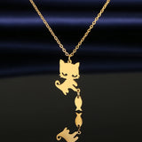 Cat Fishing Stainless Steel Necklace Chain Collar Hip Hop Jewelry