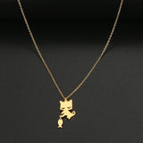 Cat Fishing Stainless Steel Necklace Chain Collar Hip Hop Jewelry