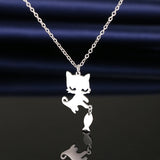 Cat Fishing Stainless Steel Necklace Chain Collar Hip Hop Jewelry