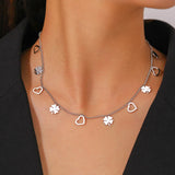 Stainless Steel Clover Heart Pendant Necklace for Women