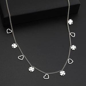 Stainless Steel Clover Heart Pendant Necklace for Women