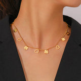 Stainless Steel Clover Heart Pendant Necklace for Women