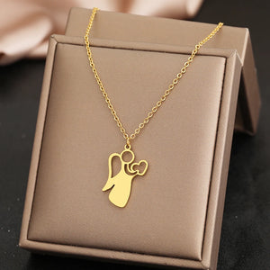 Fairy Tale Angel Heart Pendant Steel Necklace