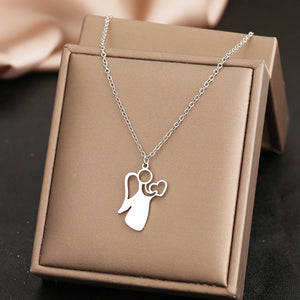 Fairy Tale Angel Heart Pendant Steel Necklace