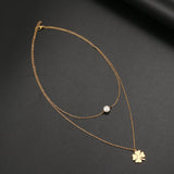 Stainless Steel Multi-layer Pearl Clover Necklace for Women