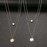 Stainless Steel Multi-layer Pearl Clover Necklace for Women