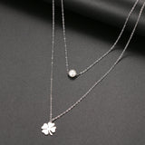 Stainless Steel Multi-layer Pearl Clover Necklace for Women