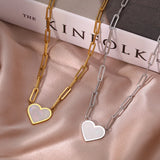Sweet Heart Shell Pendant Paper Clip Chain Necklace