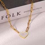 Sweet Heart Shell Pendant Paper Clip Chain Necklace