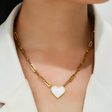 Sweet Heart Shell Pendant Paper Clip Chain Necklace