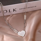 Sweet Heart Shell Pendant Paper Clip Chain Necklace