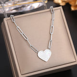 Sweet Heart Shell Pendant Paper Clip Chain Necklace