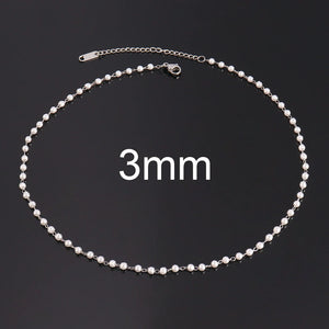 Stainless Steel Women's Choker Necklace Pearl Strand Beads Neck Chain Jewelry