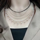 Stainless Steel Women's Choker Necklace Pearl Strand Beads Neck Chain Jewelry