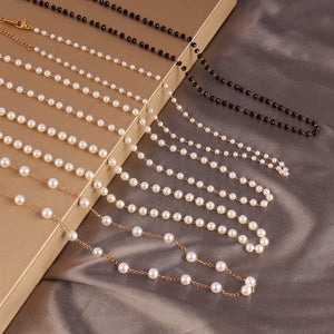 Stainless Steel Women's Choker Necklace Pearl Strand Beads Neck Chain Jewelry