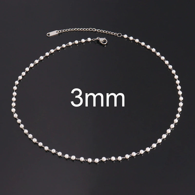Stainless Steel Women's Pearl Choker Necklace