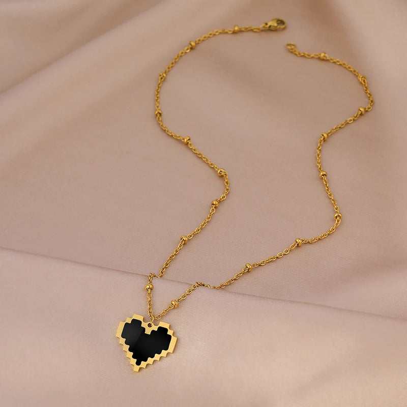 Stainless Steel Necklaces Geometric Elegance Heart Round Pendants