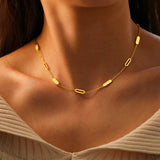 Stainless Steel Geometric Round Rectangle Choker Chain Necklace