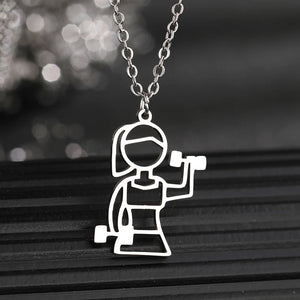 Stainless Steel Dumbbell Pendant Necklace for Girls