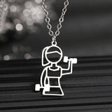 Stainless Steel Dumbbell Pendant Necklace for Girls
