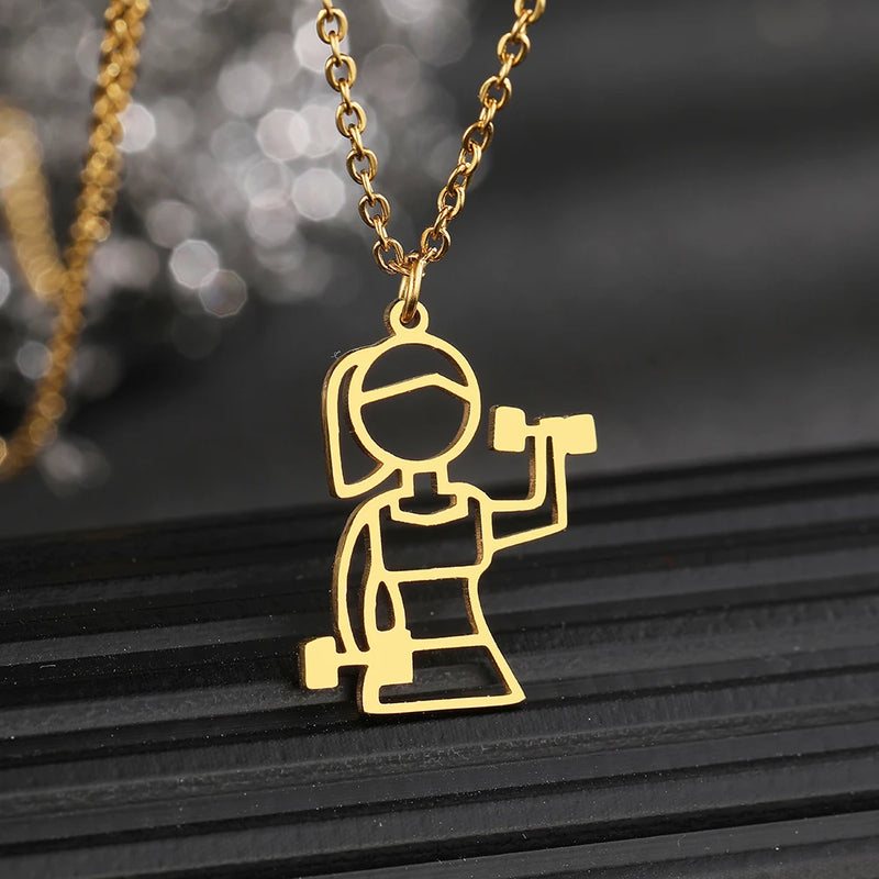 Stainless Steel Dumbbell Pendant Necklace for Girls