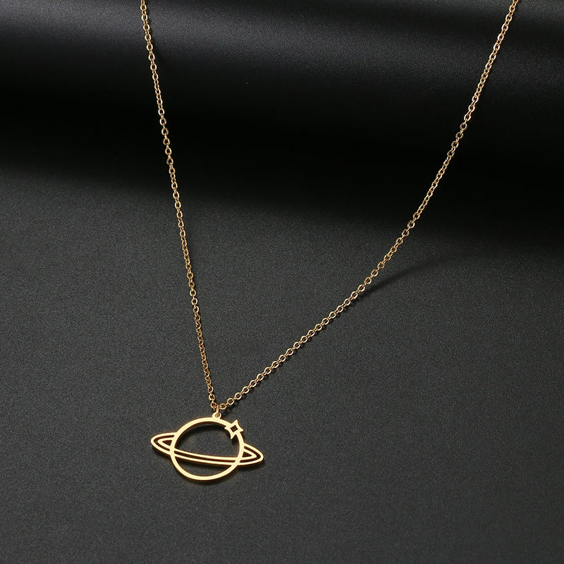 Stainless Steel Gothic Planetary Universe Pendant Chain Necklace