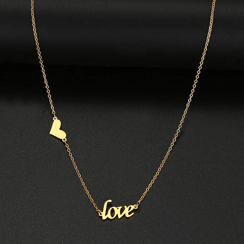 Stainless Steel Heart Love Pendant Choker Necklace for Women