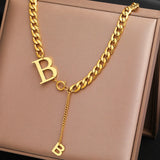 Stainless Steel Letters Pendant Cuban Chains Necklace