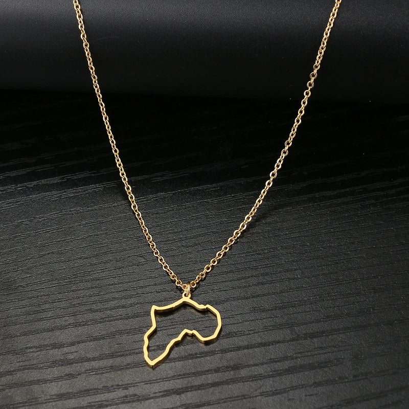 Africa Map Stainless Steel Choker Necklace for Women Girls