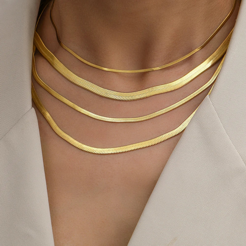 Stainless Steel Snake Chain Herringbone Choker Necklace Unisex Waterproof