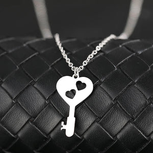 Stainless Steel Two Hearts Pendant Necklace Choker