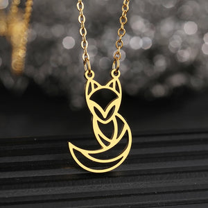Fox Animal Charms Pendant Choker Necklace Stainless Steel Women Jewelry
