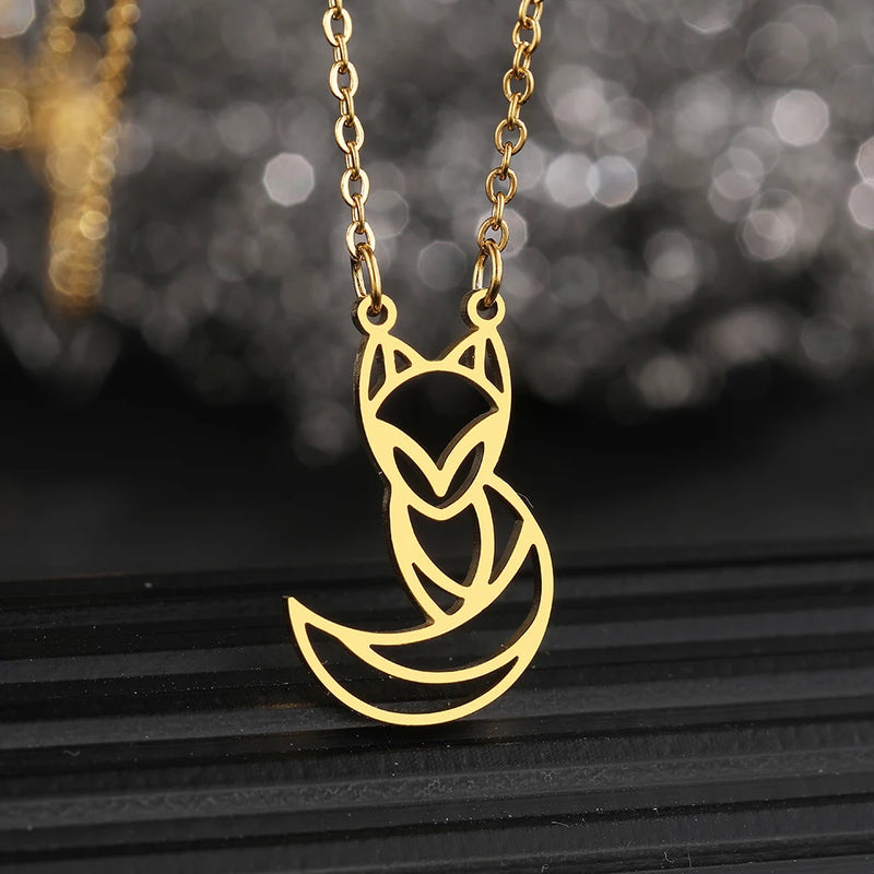Fox Animal Charms Pendant Choker Necklace Stainless Steel Women Jewelry
