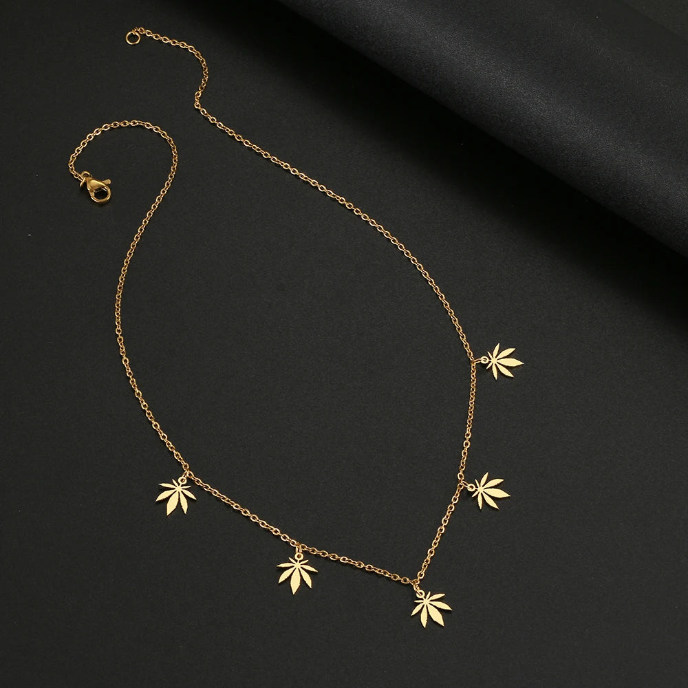 Stainless Steel Maple Leaf Pendant Necklace for Women